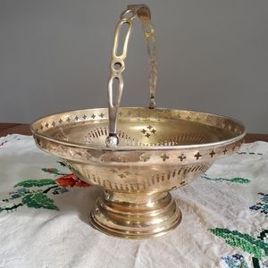 Vintage Large Brass Basket with Cut-out Design.